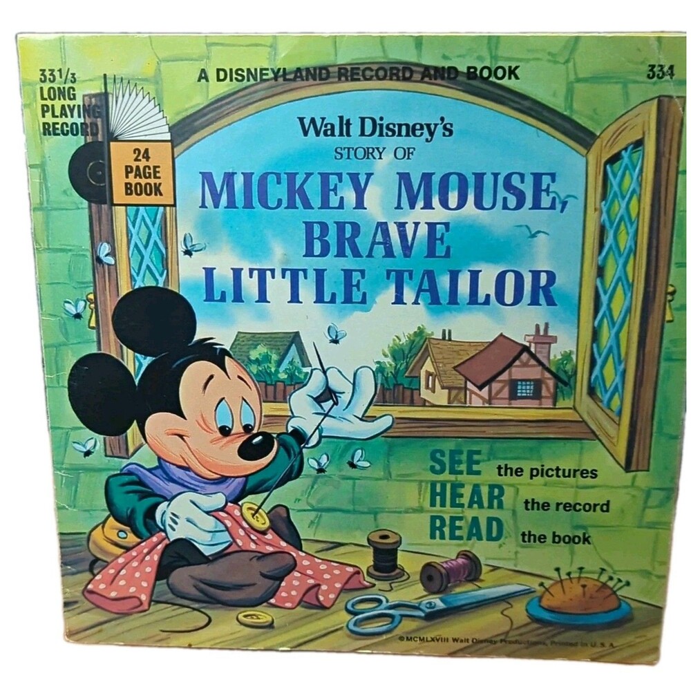 Disneyland Mickey Mouse Brave Little Tailor Record & Book Story Set